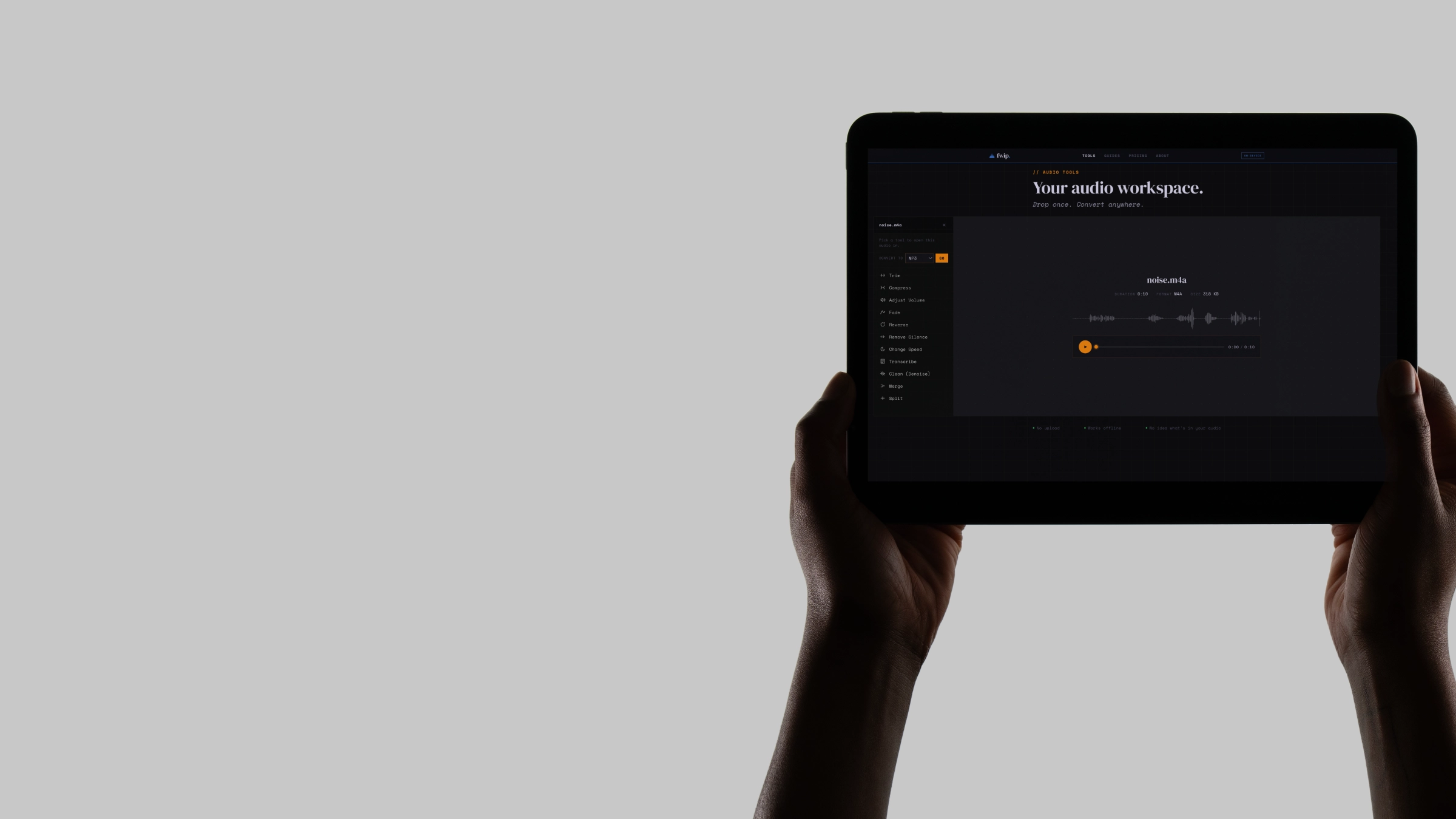 An audio workspace shown on an iPad
